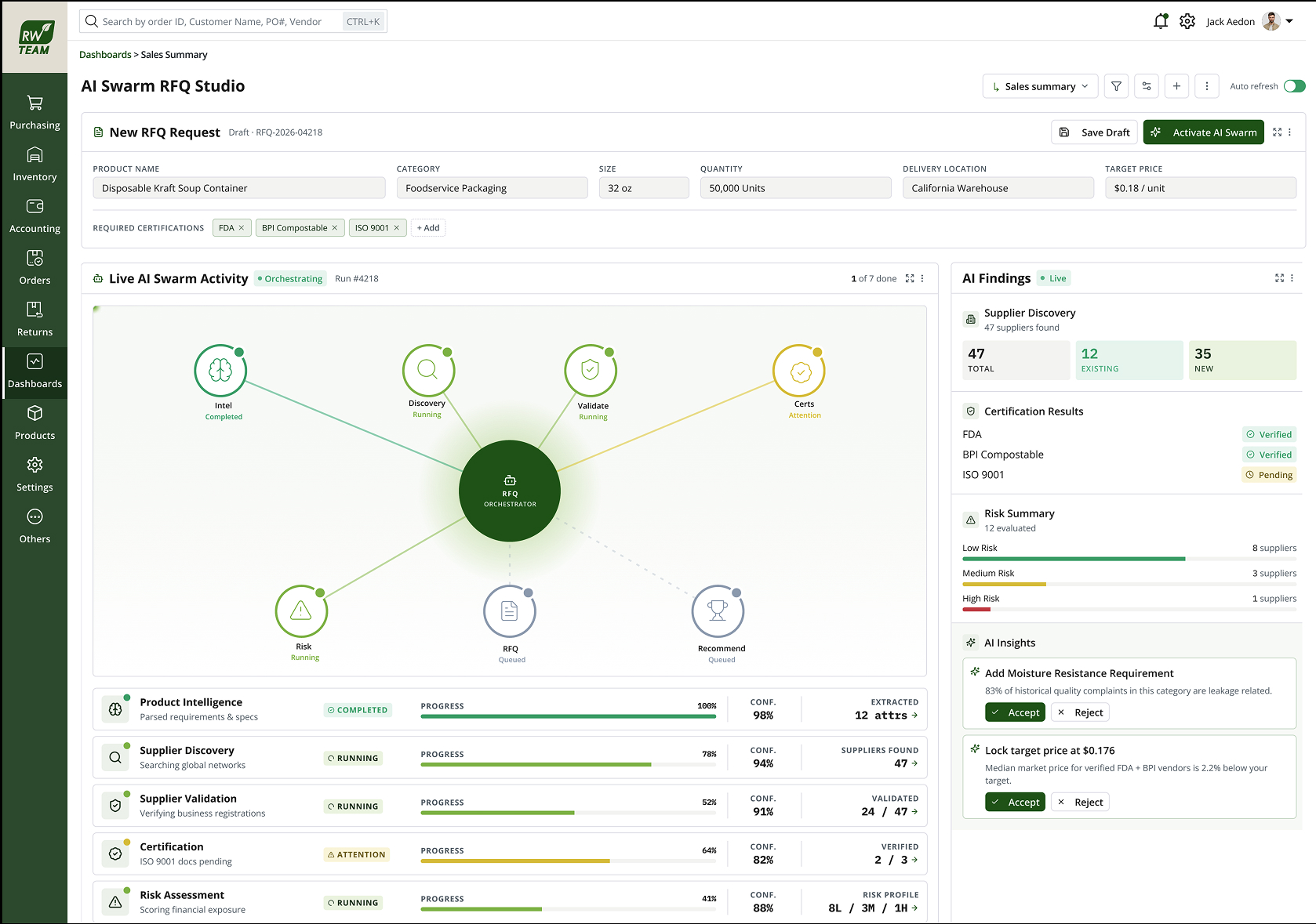 Live supervision view with a findings feed and parallel analysis status